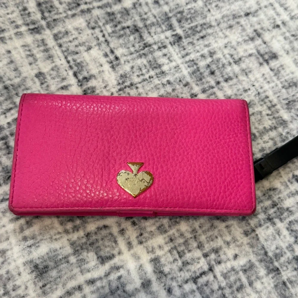 Kate Spade Pink Pebbled Leather Bifold Slim Wallet with ID Window Pink